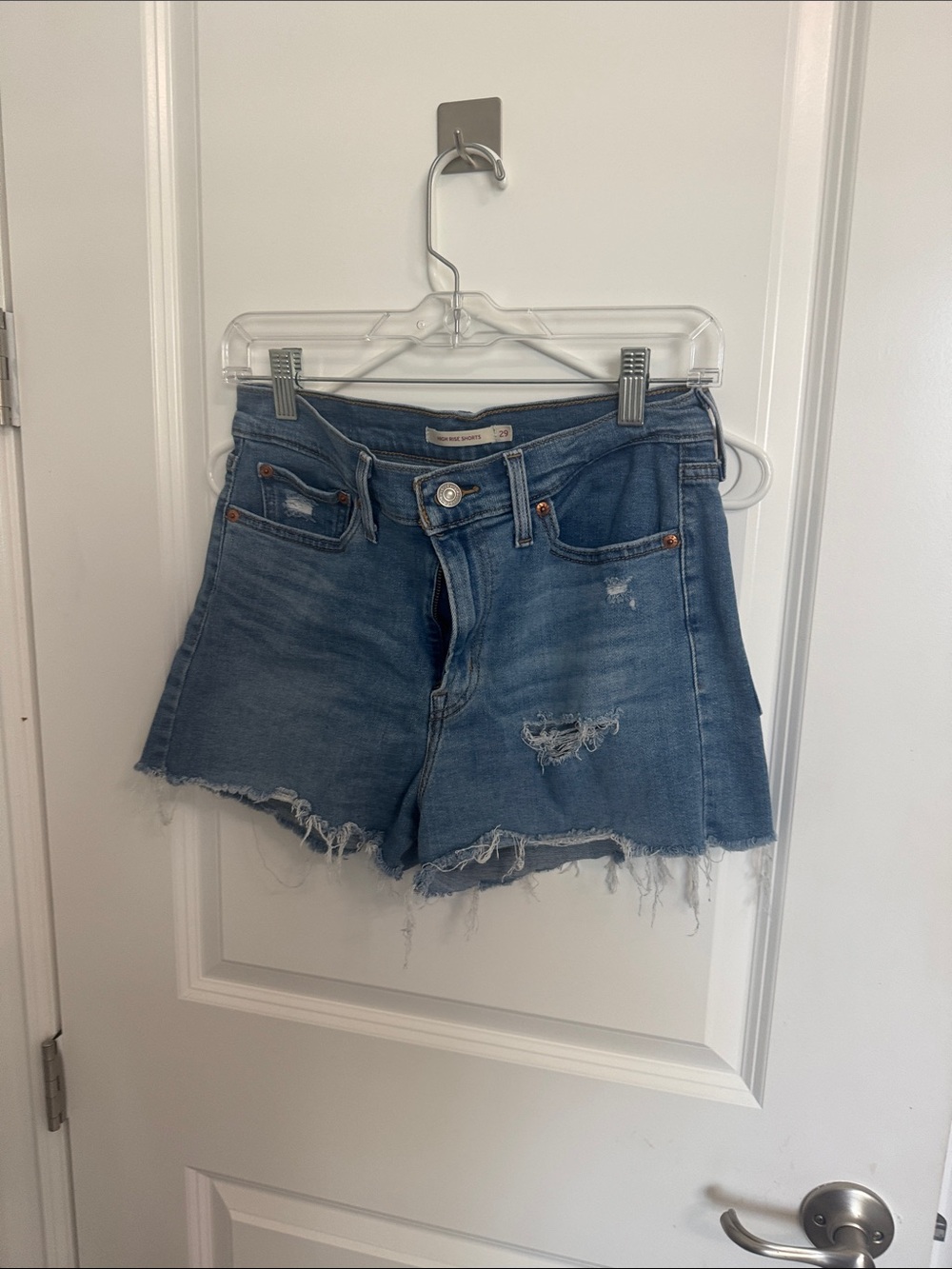 Levi's Light Blue Distressed Denim Shorts High Rise